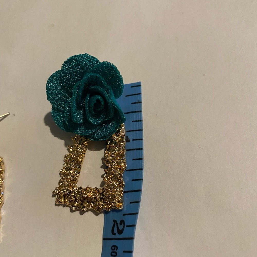 ✨❤️ Statement Rainbow Floral Drop Earrings | Gold Textured Rectangle Dangle 💛✨ - Picture 10 of 16